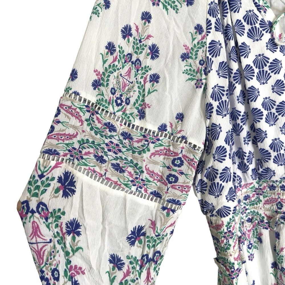 Chicos Ikat Blouson Gauzy Floral Mix Print Boho Maxi Dress Size 3 US Size 16 NWT - Picture 6 of 8